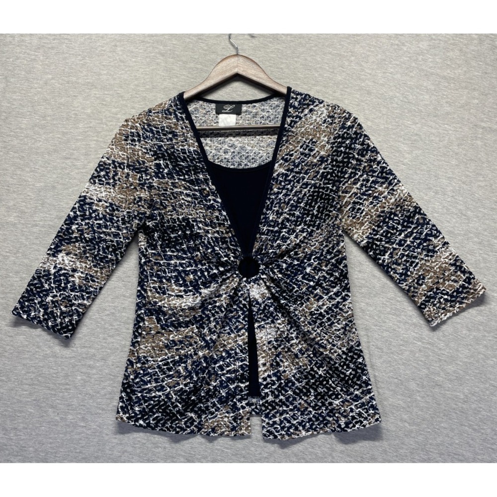Libra Layered Blouse Top Womens XS Black Multi Textured Scoop Neck Ring Detail